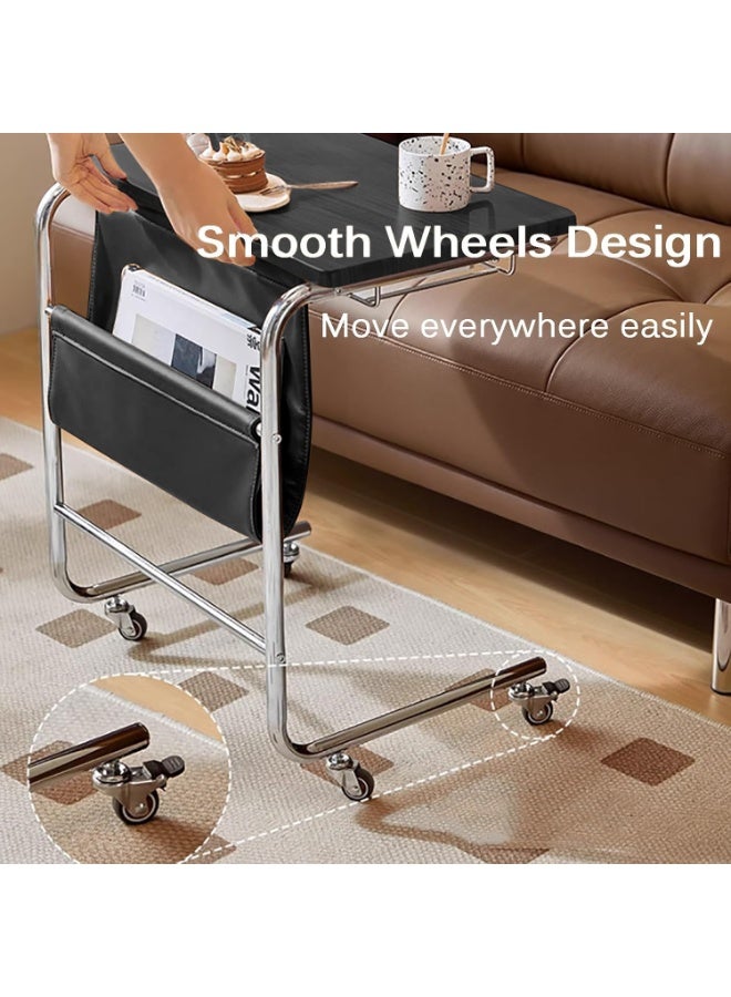 XiuWoo C-Shaped End Table, Sofa Side Table with Rotating Wheels, Rolling End Table with Storage, Small Couch Side Table for Bedroom, Tray Table for Living Room, Office - Image 5