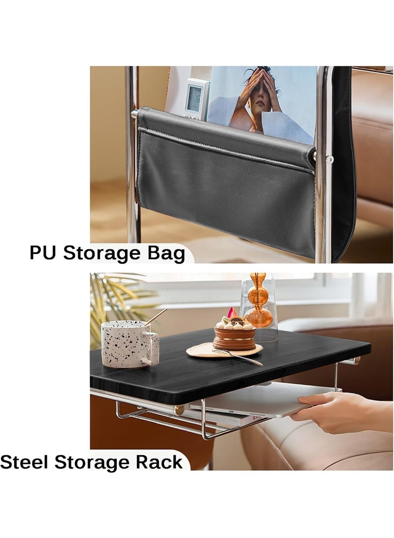 XiuWoo C-Shaped End Table, Sofa Side Table with Rotating Wheels, Rolling End Table with Storage, Small Couch Side Table for Bedroom, Tray Table for Living Room, Office - Image 4