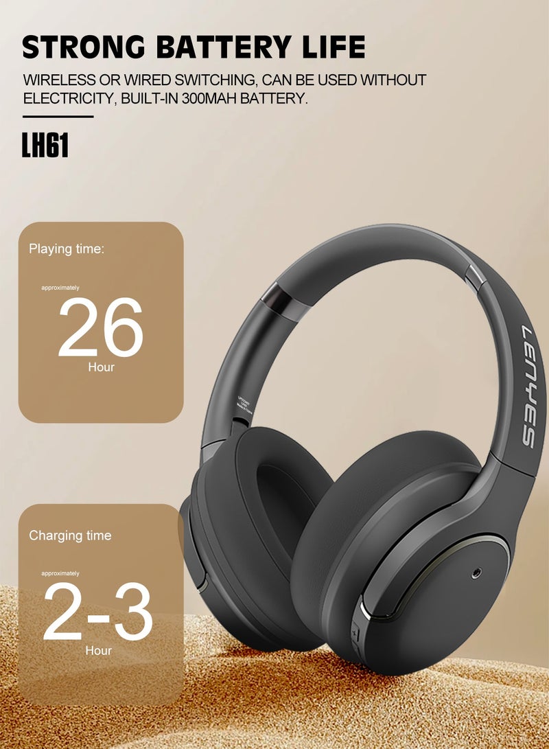 LENYES LH61 Wireless On-Ear Headphones, Foldable Design, Pure Bass, 70H Playtime, Bluetooth 5.4, Lightweight and Comfortable, App Connectivity, Multipoint Connection Black - Image 2