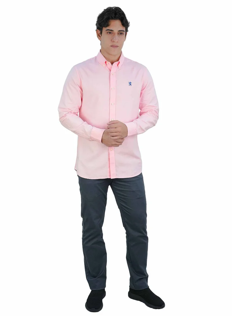 GIORDANO Men's Cotton Oxford Shirt - Small Lion Embroidery, Slim Fit, Full Button