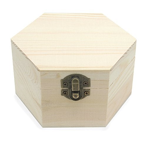 AVESON Plain Unfinished Box, Hexagon Unpainted Wooden Jewelry Box DIY Storage Chest Treasure Case (Side Length 2.5" * Height 2.7") - Image 1