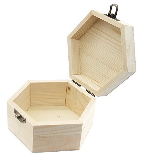 AVESON Plain Unfinished Box, Hexagon Unpainted Wooden Jewelry Box DIY Storage Chest Treasure Case (Side Length 2.5" * Height 2.7") - Image 4