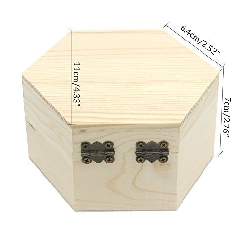 AVESON Plain Unfinished Box, Hexagon Unpainted Wooden Jewelry Box DIY Storage Chest Treasure Case (Side Length 2.5" * Height 2.7") - Image 3