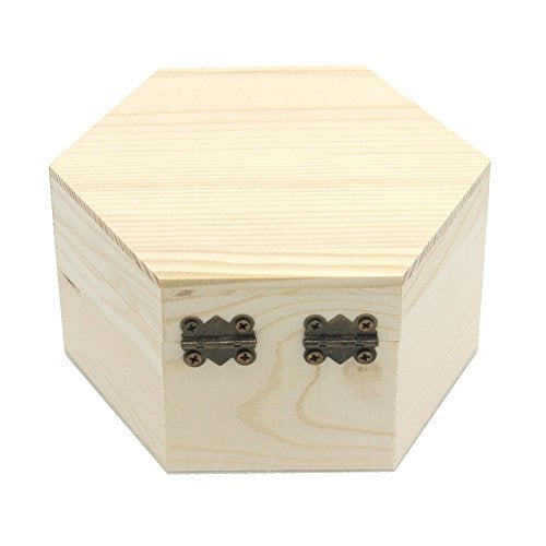 AVESON Plain Unfinished Box, Hexagon Unpainted Wooden Jewelry Box DIY Storage Chest Treasure Case (Side Length 2.5" * Height 2.7") - Image 2