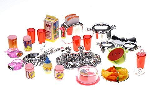 PowerTRC Doll Kitchen Play Set, Mini Modern Toy Pink Kitchen Pretend Play Furnitures Toy Set Accessories Set with Realistic Light & Sound for Kids Toddlers Girls (4-in-1) - Image 4
