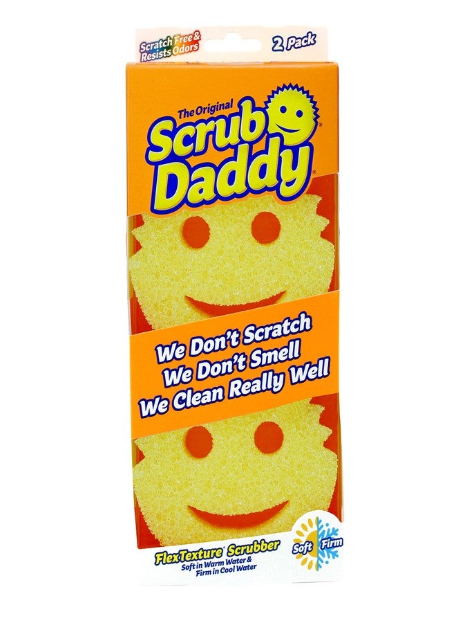 Scrub Daddy Original Dish Sponge Twin Pack, Smiley Face Sponges for Cleaning & Washing Up - Multipack Kitchen Non Scratch Scourers with FlexTexture Firm & Soft Scrubbing, Dishwashing Scrubber - Yellow - Image 1