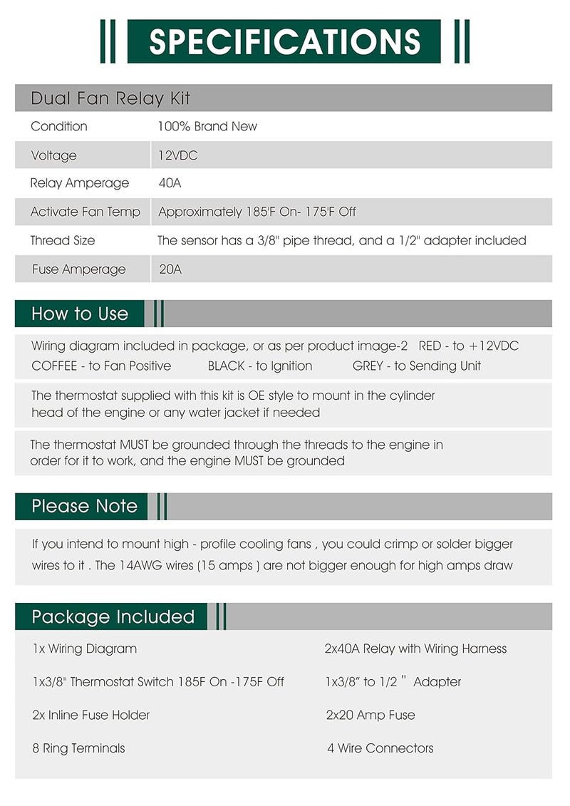 Ducpuve Dual Electric Fan Wiring Kit with Thermostat - Image 3