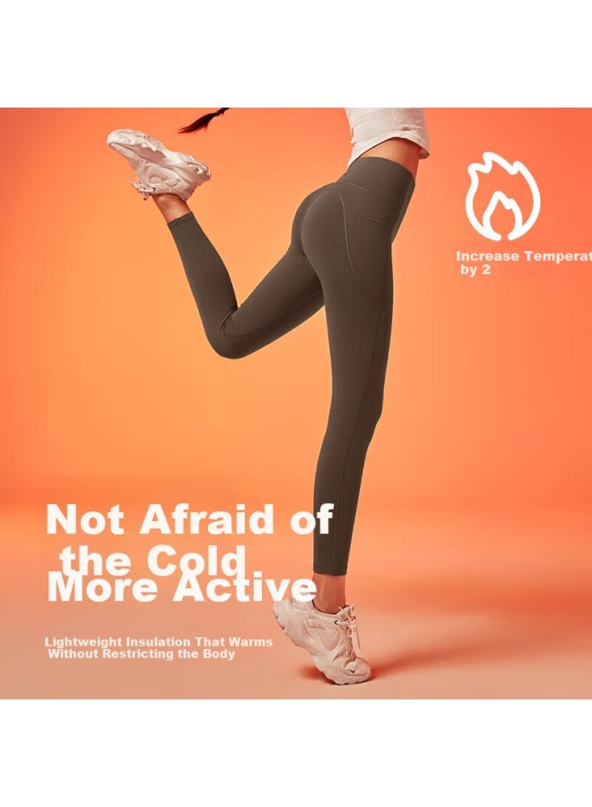 Vfu Meow Velvet High-waist Lifting Yoga Pants Women's Autumn Winter Fleece-lined Warm Fitness Leggings Walnut Wood S - Image 1