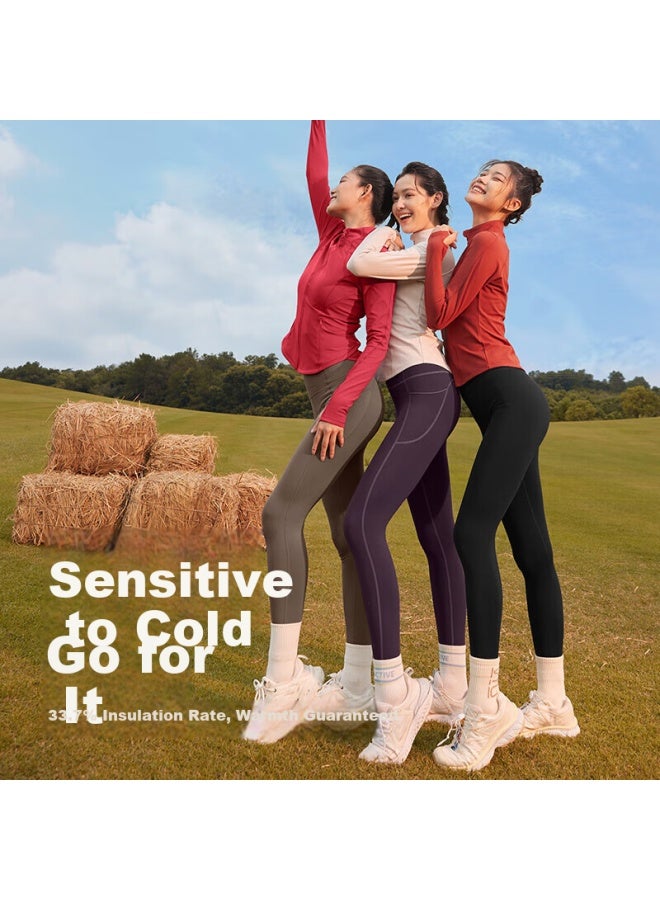 Vfu Meow Velvet High-waist Lifting Yoga Pants Women's Autumn Winter Fleece-lined Warm Fitness Leggings Walnut Wood S - Image 3