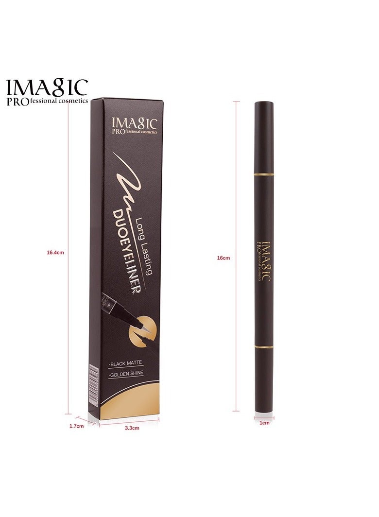 إيماجيك كحل مزدوج الأطراف يدوم طويلاً من IMAGIC | طرف مزدوج للدقة والتنوع | مكياج عيون مقاوم للتلطخ ومقاوم للماء (لمعان ذهبي وأسود غير لامع) - Image 3