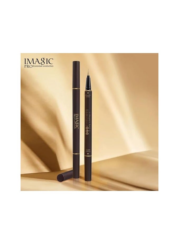 إيماجيك كحل مزدوج الأطراف يدوم طويلاً من IMAGIC | طرف مزدوج للدقة والتنوع | مكياج عيون مقاوم للتلطخ ومقاوم للماء (لمعان ذهبي وأسود غير لامع) - Image 5