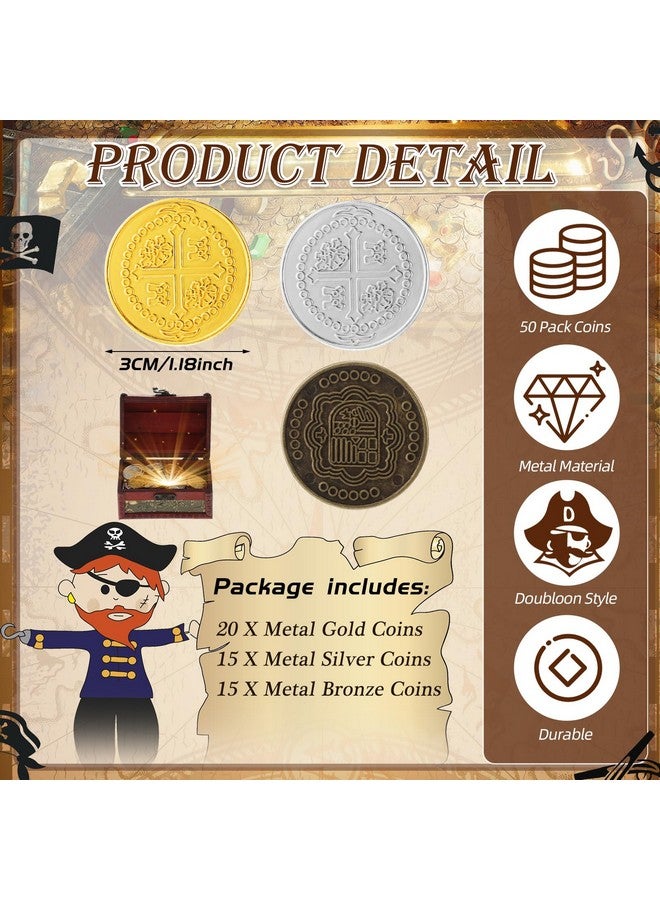 هانايف 50 قطعة من عملات القراصنة المعدنية، نسخ طبق الأصل من عملات الدبلون الإسبانية، رموز معدنية لكنز القراصنة، عملات معدنية مزيفة للعب للأطفال، ألعاب الطاولة، حفلات القراصنة، تنكرية (ذهبية، فضية، برونزية) - Image 2