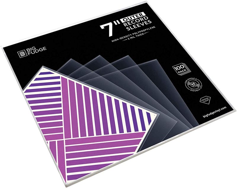 Big Fudge 100x Vinyl Record Outer Sleeves 7 inch | Durable & Wrinkle-Free | Crystal Clear & Made from High-Density Polypropylene | Best Vinyl Covers for LPs & Singles | 3 mil Thick, 7.42" x 7.42 - Image 1
