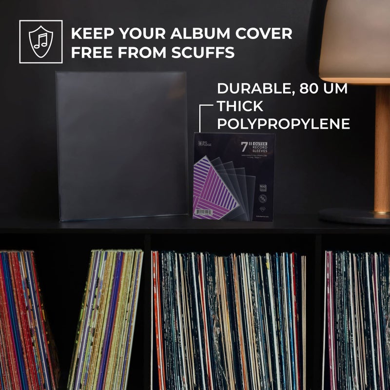 Big Fudge 100x Vinyl Record Outer Sleeves 7 inch | Durable & Wrinkle-Free | Crystal Clear & Made from High-Density Polypropylene | Best Vinyl Covers for LPs & Singles | 3 mil Thick, 7.42" x 7.42 - Image 3