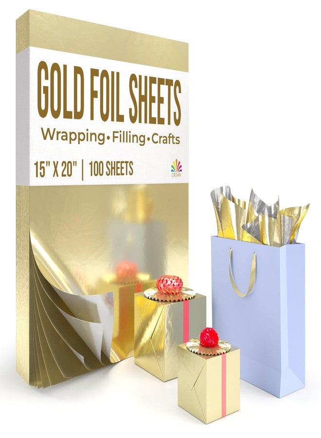 Crown Display Gold Wrapping Paper Christmas Wrapping Paper Gold Metallic Sheets | 100 Sheets 15" x 20" - For Christmas Gift Wrap, Arts & Crafts, Wedding, Birthday, Valentines Day or Mothers Day - Image 1
