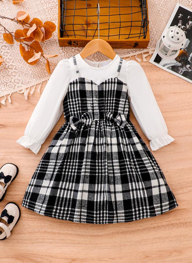 Take Two Girls Plaid Dress with Bow Detail - Image 1