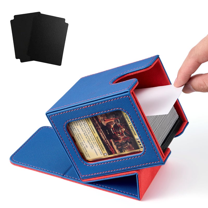 Venssu MTG Deck Box for Commander Display,Card Deck Boxes Fits 100 Double Sleeved Cards, TCG Card Storage Box (Blue and Red, 1 window) - Image 1