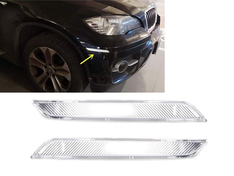eLoveQ Clear Lens Front Bumper Side Marker Replacement Reflector Lamps Compatible With 20082014 BMW E71 X6 20102013 BMW E70 X5M Replace OEM Amber Sidemarker Lamps