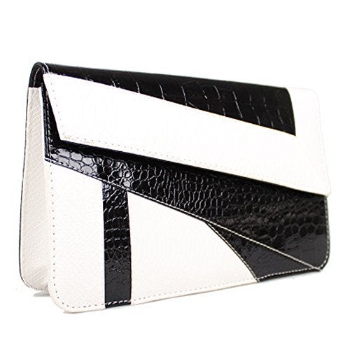 FiveloveTwo Womens PU Leather Clutch Handbags and Purse Wallet Crossbody Shoulder Party Wedding Shopping Shoulder Bags Satchels Black White - Image 1