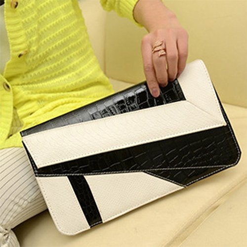 FiveloveTwo Womens PU Leather Clutch Handbags and Purse Wallet Crossbody Shoulder Party Wedding Shopping Shoulder Bags Satchels Black White - Image 4