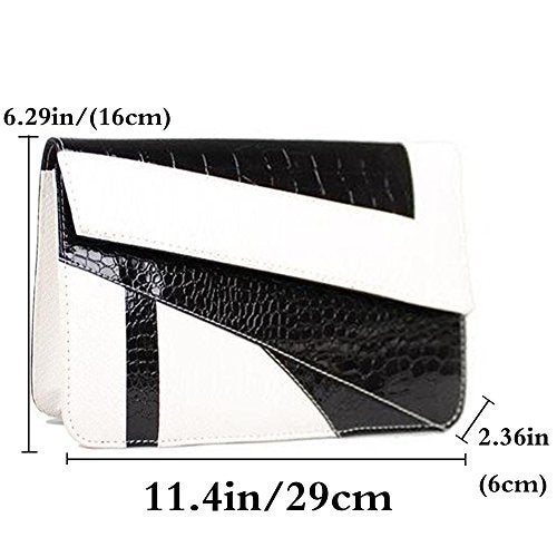 FiveloveTwo Womens PU Leather Clutch Handbags and Purse Wallet Crossbody Shoulder Party Wedding Shopping Shoulder Bags Satchels Black White - Image 2