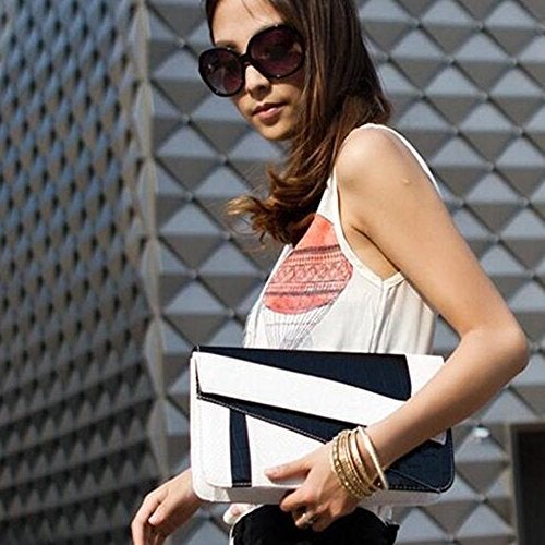 FiveloveTwo Womens PU Leather Clutch Handbags and Purse Wallet Crossbody Shoulder Party Wedding Shopping Shoulder Bags Satchels Black White - Image 5