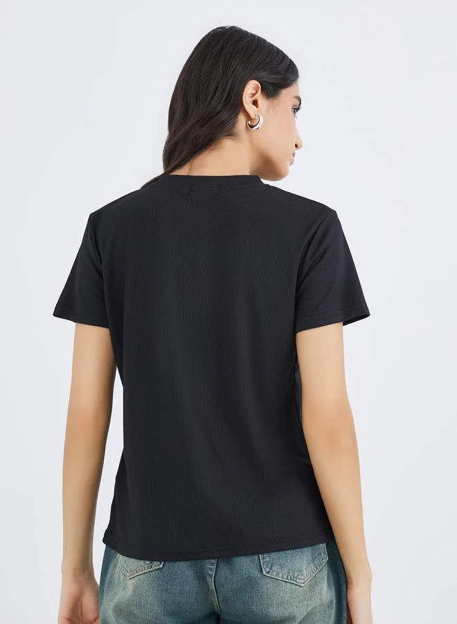 Take Two Take Two Ribbed V Neck Regular Fit T-Shirt