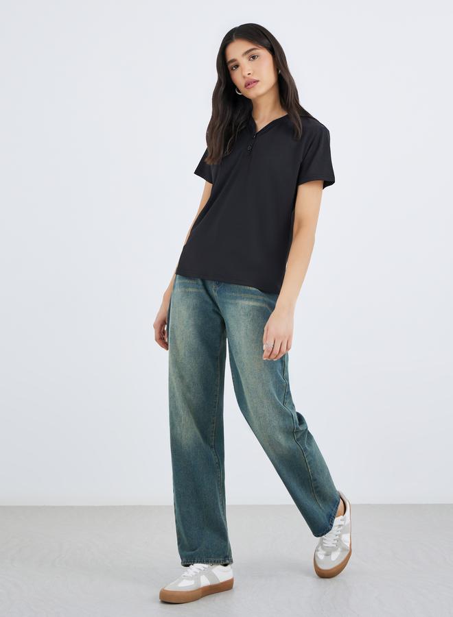 تايك تو تيشيرت بياقة سبعة مضلع بقصة عادية - Image 2