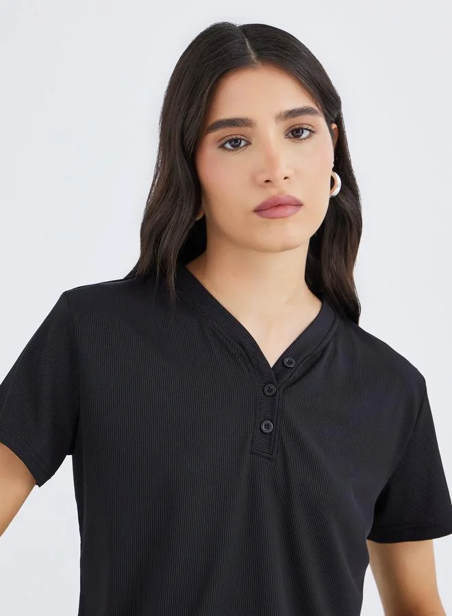 Take Two Take Two Ribbed V Neck Regular Fit T-Shirt