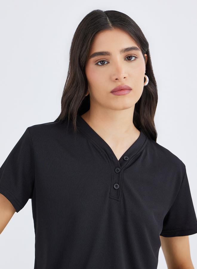 تايك تو تيشيرت بياقة سبعة مضلع بقصة عادية - Image 3