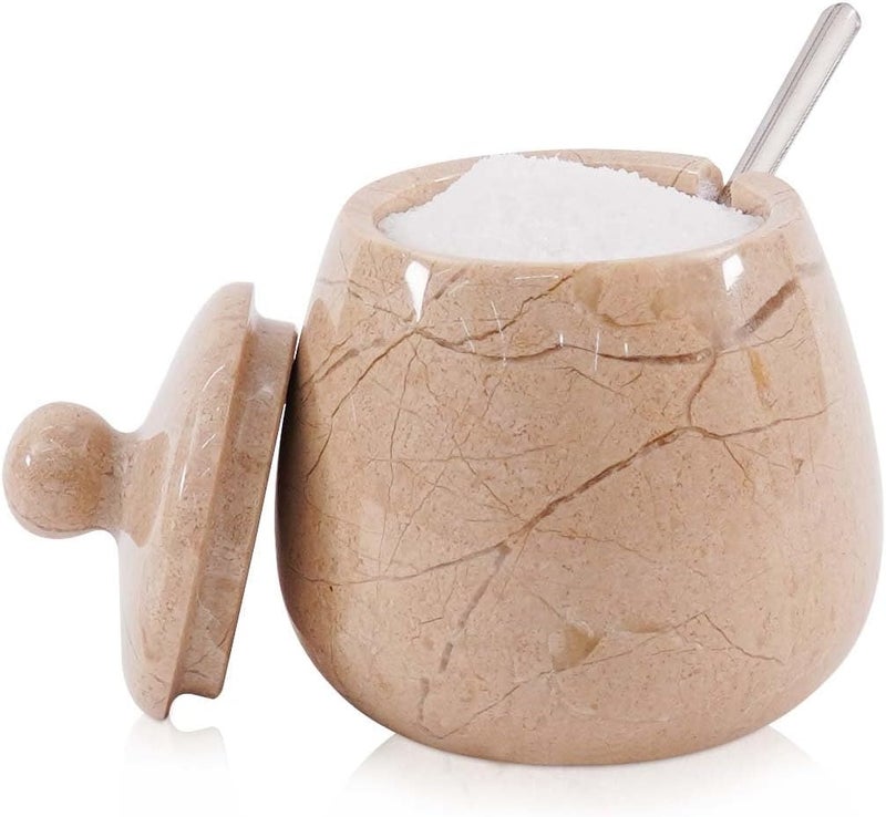 MARBLE RANGE Marble Salt Cellar with Lid 3.5 Inch handmade Verona Stone Salt Jar for Kitchen, Herb & Spice Storage Container, Countertop Sugar Bowl, Elegant Marble Canister – Perfect Holiday & Christmas Gift - Image 1