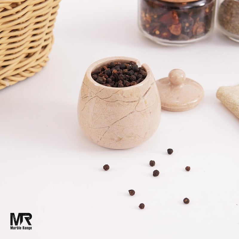 MARBLE RANGE Marble Salt Cellar with Lid 3.5 Inch handmade Verona Stone Salt Jar for Kitchen, Herb & Spice Storage Container, Countertop Sugar Bowl, Elegant Marble Canister – Perfect Holiday & Christmas Gift - Image 5