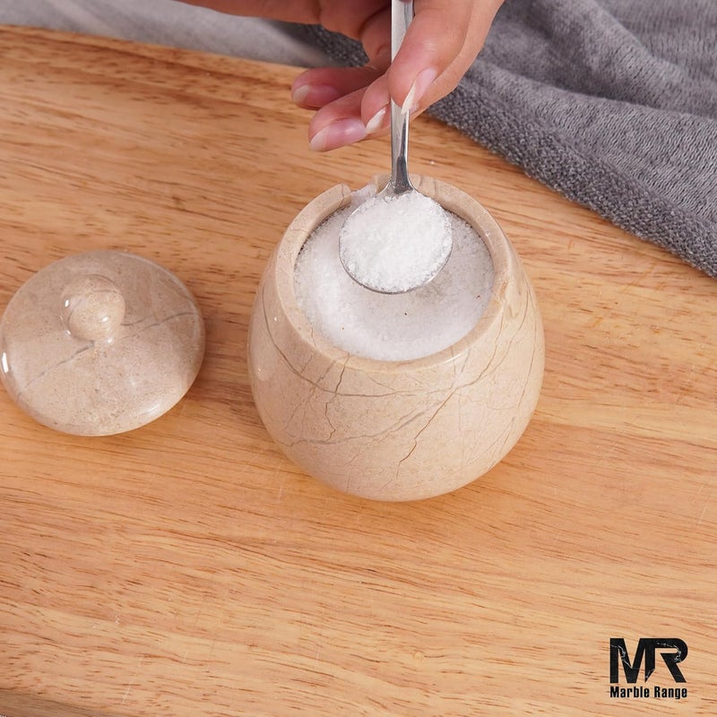 MARBLE RANGE Marble Salt Cellar with Lid 3.5 Inch handmade Verona Stone Salt Jar for Kitchen, Herb & Spice Storage Container, Countertop Sugar Bowl, Elegant Marble Canister – Perfect Holiday & Christmas Gift - Image 3