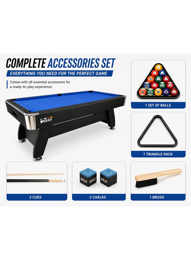 VOLKSGYM 7FT Billiard Table Blue PT-01-7FT | MDF Pool Table with PVC Lamination | Includes Balls, Cues & Accessories - Image 4