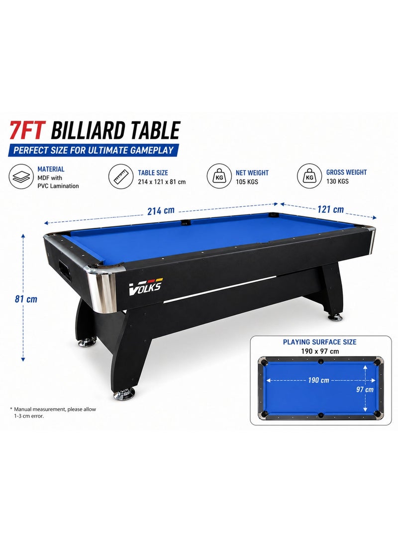 VOLKSGYM 7FT Billiard Table Blue PT-01-7FT | MDF Pool Table with PVC Lamination | Includes Balls, Cues & Accessories - Image 3