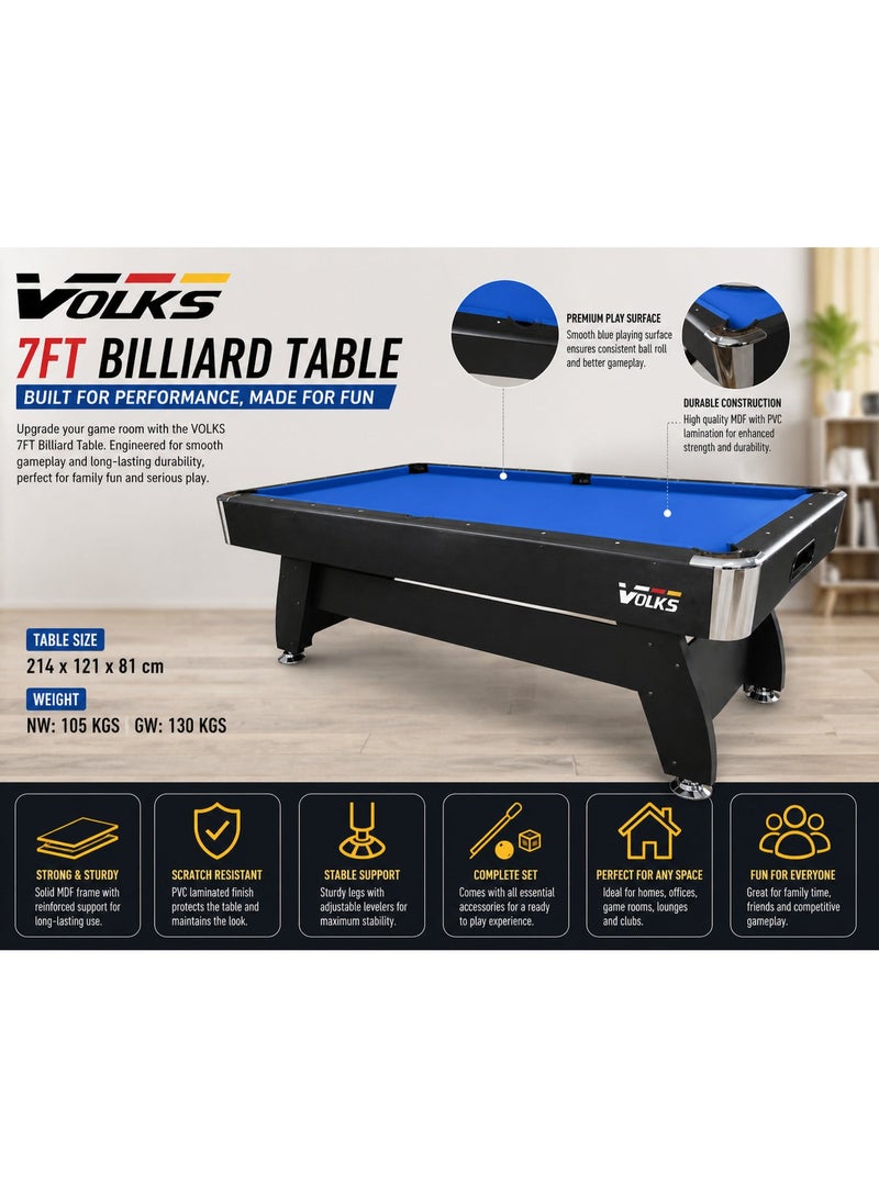 VOLKSGYM 7FT Billiard Table Blue PT-01-7FT | MDF Pool Table with PVC Lamination | Includes Balls, Cues & Accessories - Image 2