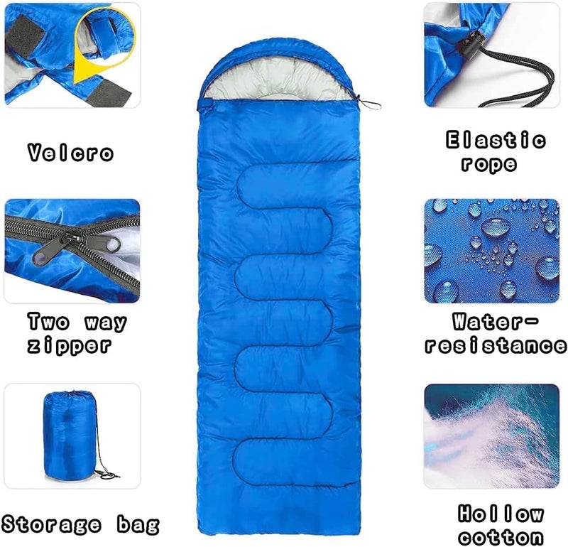 Camping Sleeping Bag - Lightweight Sleeping Bag for Adults Boys Girls, Waterproof Camping Gear for Outdoor Travel (Blue) - Image 2