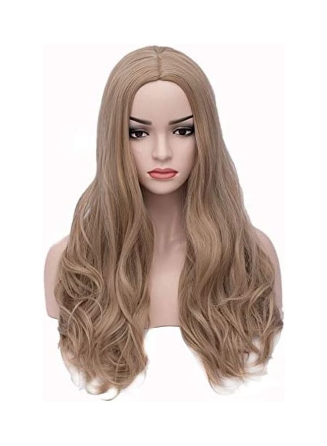 بيرون شعر مستعار طويل ومموج بفرق في المنتصف بني 24بوصة