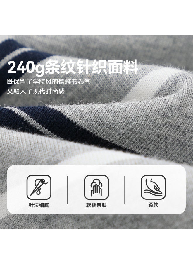 Spring Collection Debut Campus Style] Baby Casual T-shirt Long Sleeve Spring Boys' Fake Two-piece Top Striped Children's - Image 4