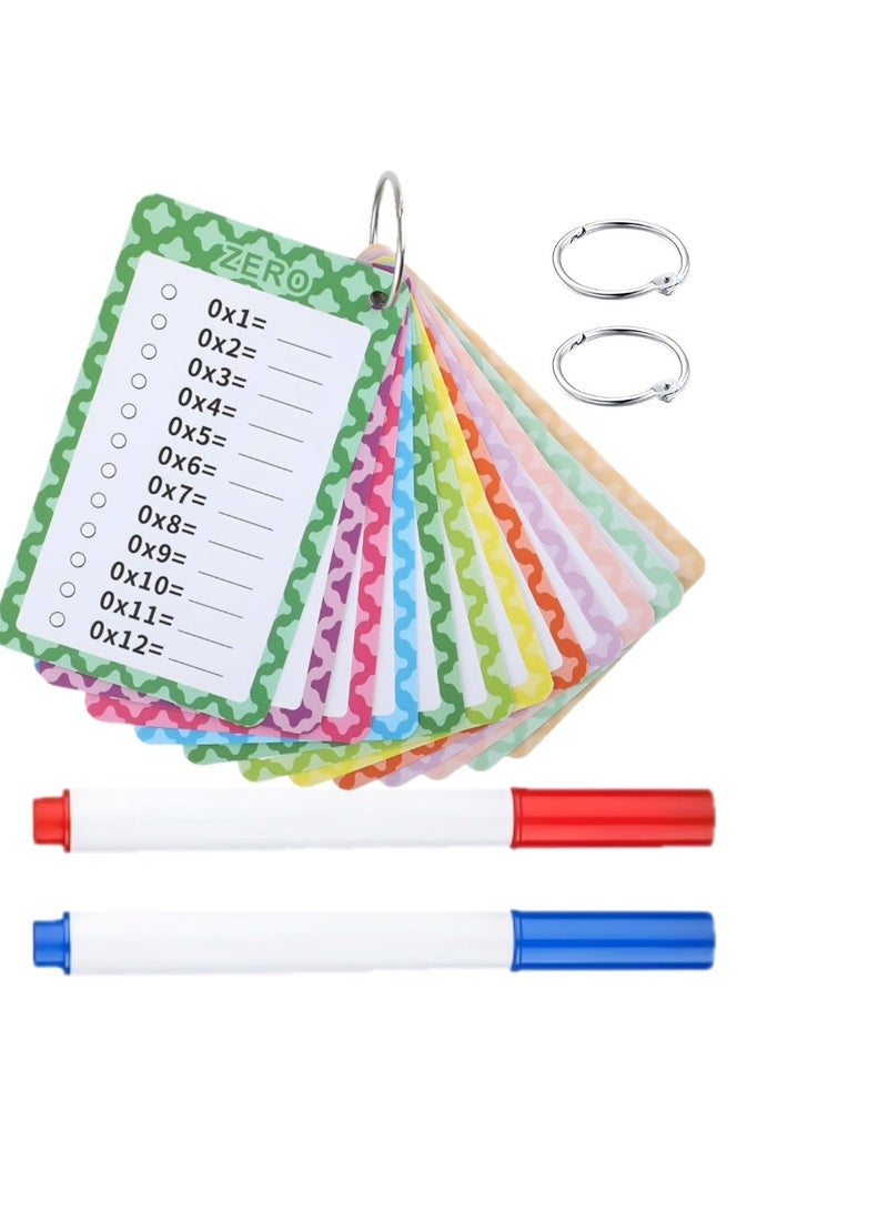 1 Pack of 13 Multiplication Flashcards with 2 Dry Erase Markers and 2 Rings Multiplication Flashcards Math Flashcards Educational Timetable Flashcards for 1st to 3rd Grades Fun Learning with Math Game - Image 1