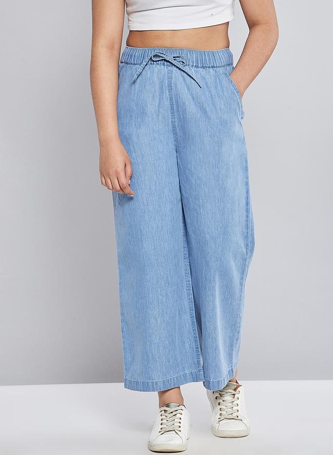 SASSAFRAS Blue Tencel Wide Leg Drawstring Pants - Image 2