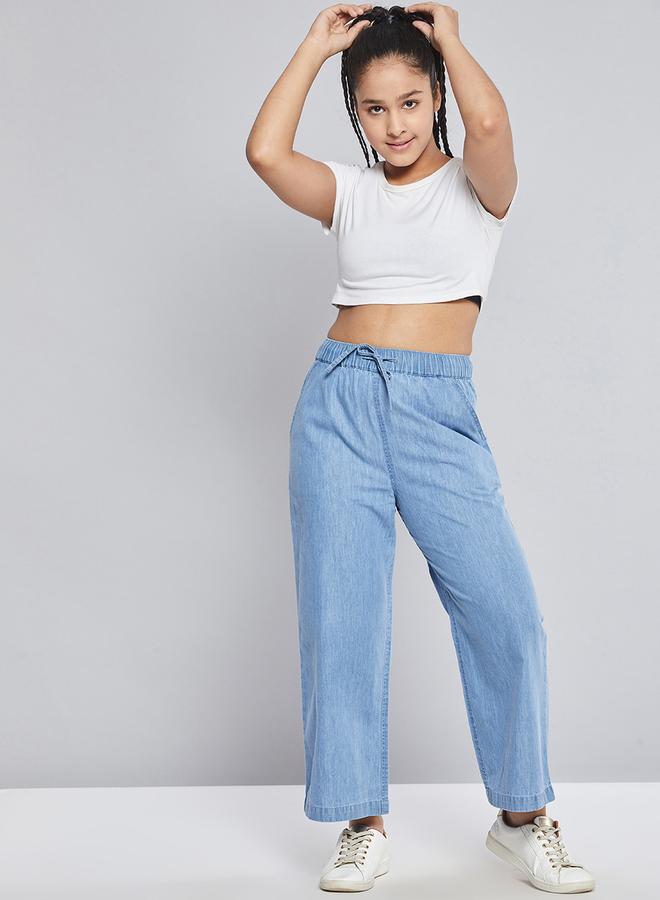 SASSAFRAS Blue Tencel Wide Leg Drawstring Pants - Image 1