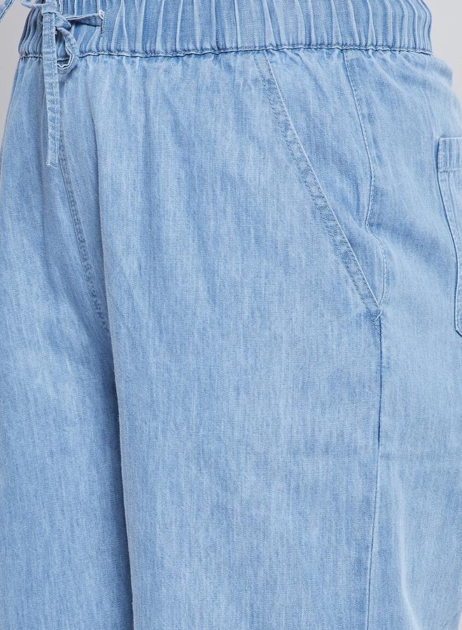SASSAFRAS Blue Tencel Wide Leg Drawstring Pants - Image 3