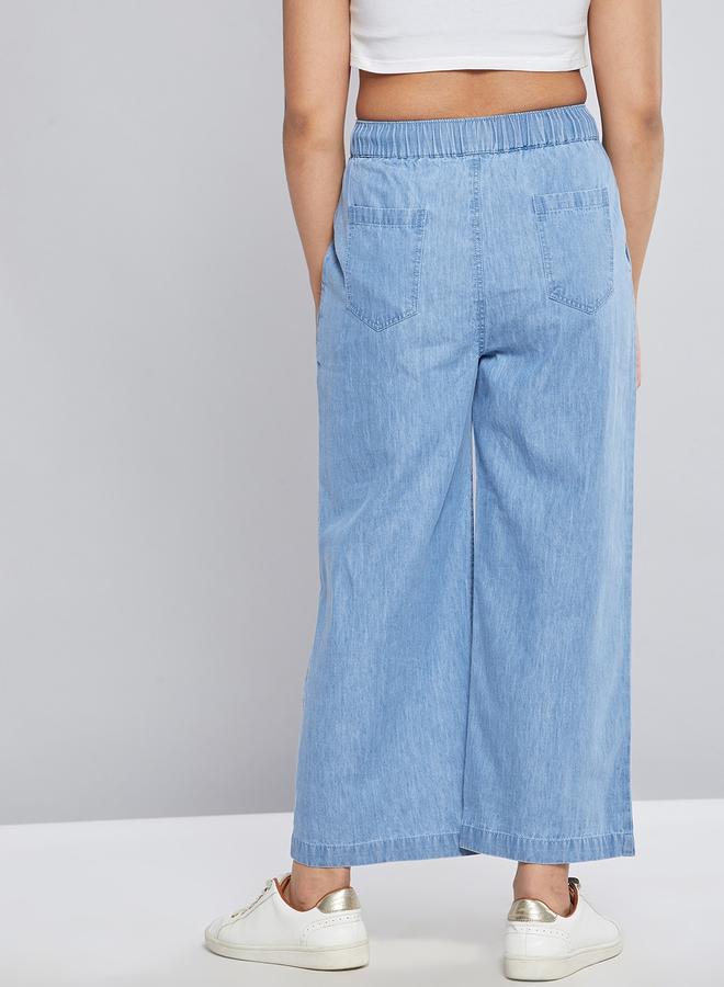 SASSAFRAS Blue Tencel Wide Leg Drawstring Pants - Image 4
