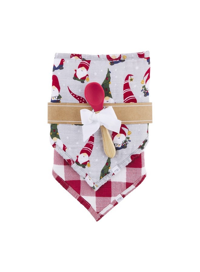 Mud Pie Muslin Christmas Bib and Spoon Set, Reindeer/Santa