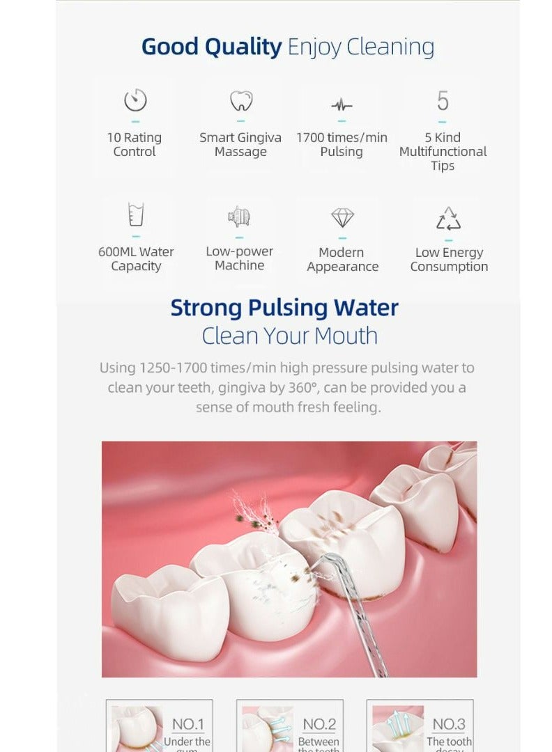 Nicefeel Countertop Water Flosser with 600ml Tank, 10 Adjustable Pressure Settings, 7 Nozzles, Digital Display, IPX4 Waterproof – Professional Oral Irrigator for Deep Cleaning, Gum Care & Fresh Breath - Image 4