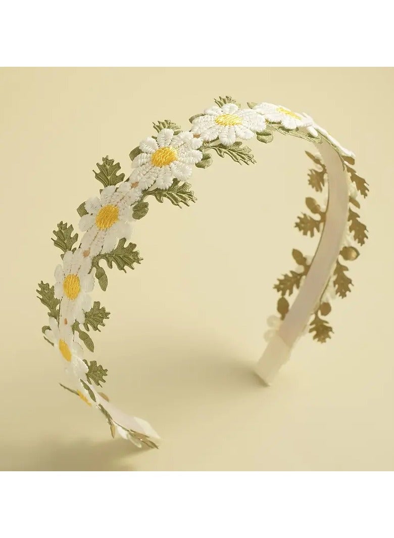 Goolsky 1 قطعة رباط رأس مزخرف بأوراق زهور الأقحوان الأنيقة عريض الحواف غير قابل للانزلاق للنساء والاستخدام اليومي - Image 2