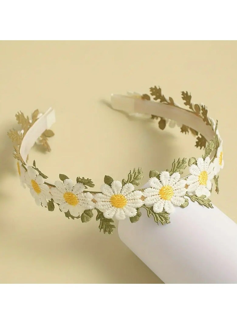 Goolsky 1 قطعة رباط رأس مزخرف بأوراق زهور الأقحوان الأنيقة عريض الحواف غير قابل للانزلاق للنساء والاستخدام اليومي - Image 3