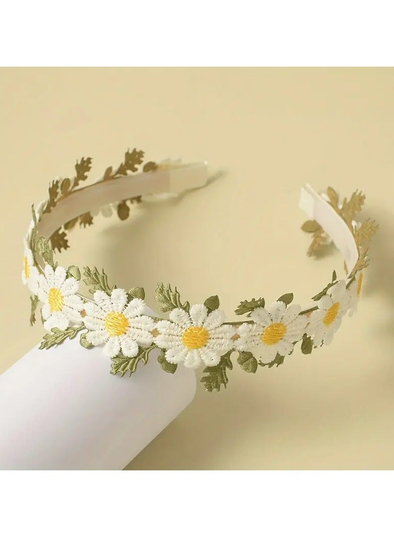 Goolsky 1 قطعة رباط رأس مزخرف بأوراق زهور الأقحوان الأنيقة عريض الحواف غير قابل للانزلاق للنساء والاستخدام اليومي - Image 5