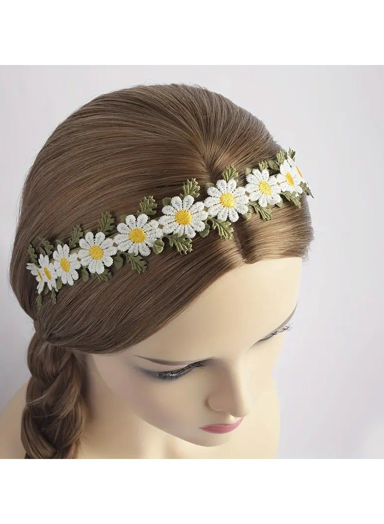 Goolsky 1 قطعة رباط رأس مزخرف بأوراق زهور الأقحوان الأنيقة عريض الحواف غير قابل للانزلاق للنساء والاستخدام اليومي - Image 1